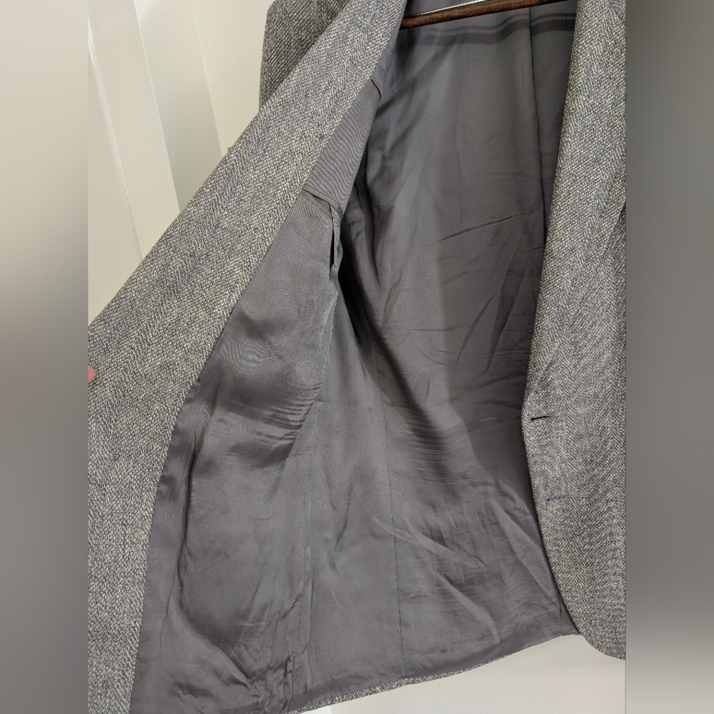 YSL Pour Homme Wool Blazer 42R Gray Herringbone Made France Quiet Luxury - Picture 5 of 11